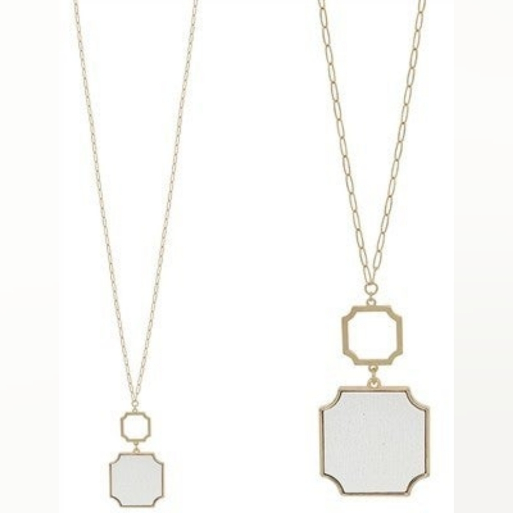Matte Gold and White Wooden Geometric Necklace